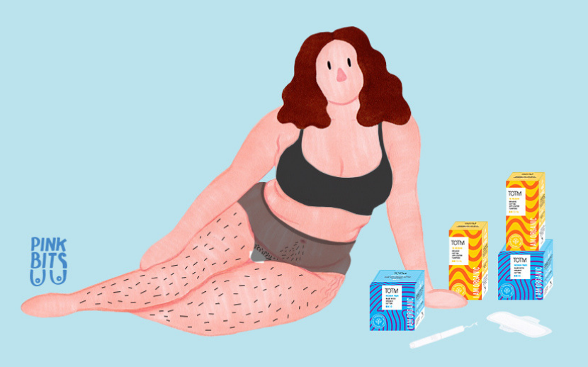 Illustration of woman with TOTM organic cotton period care