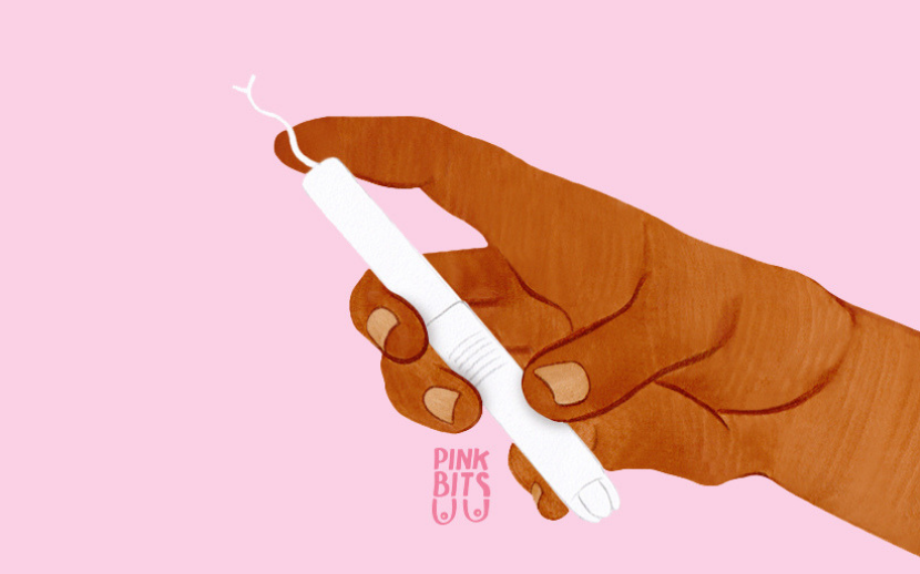 Illustration of hand holding organic cotton applicator tampon