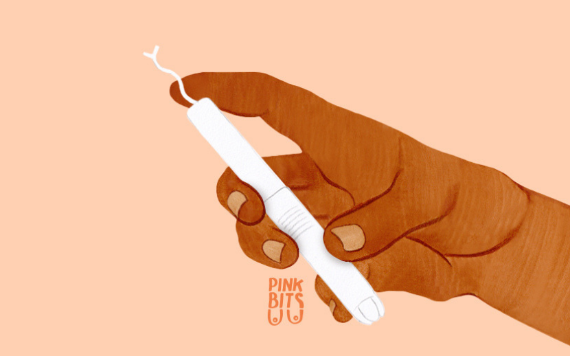 Illustration of hand holding organic cotton applicator tampon