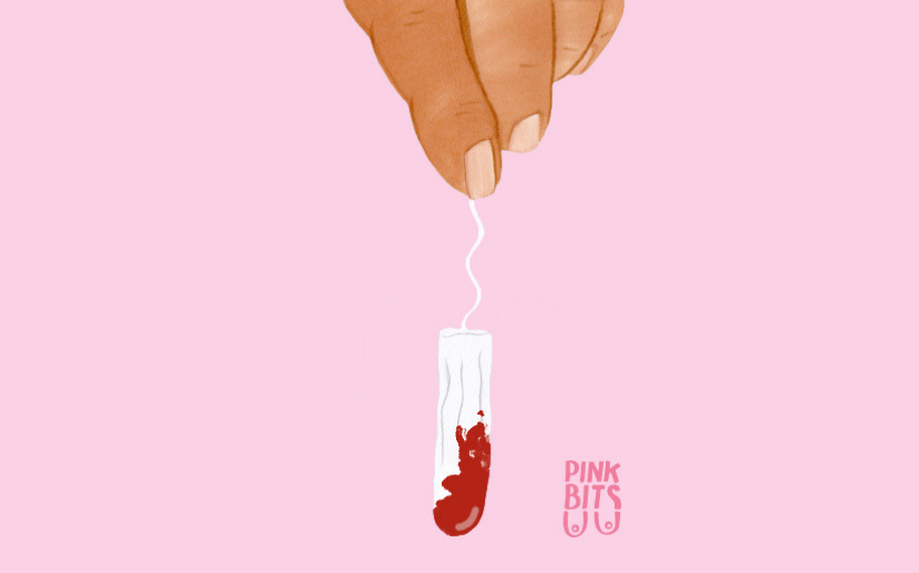 Illustration of hand holding organic cotton tampon