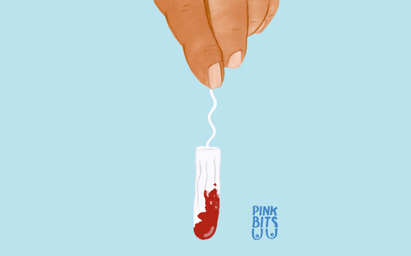 Illustration of hand holding organic cotton tampon